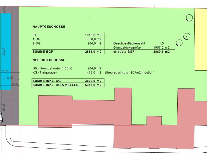 Bebauungsstudie – Flächenaufstellung
