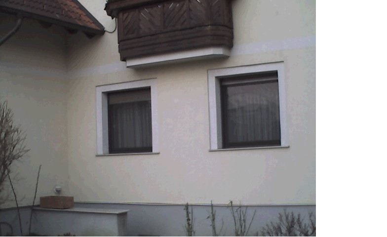 Außenfassade eines Einfamilienhauses mit zwei Fenstern