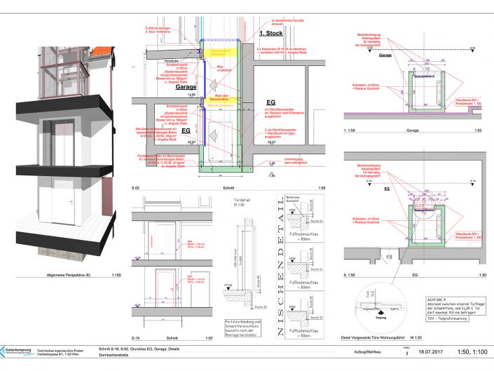 Altbauwohnung in Hernals – Bauplan des Aufzugs