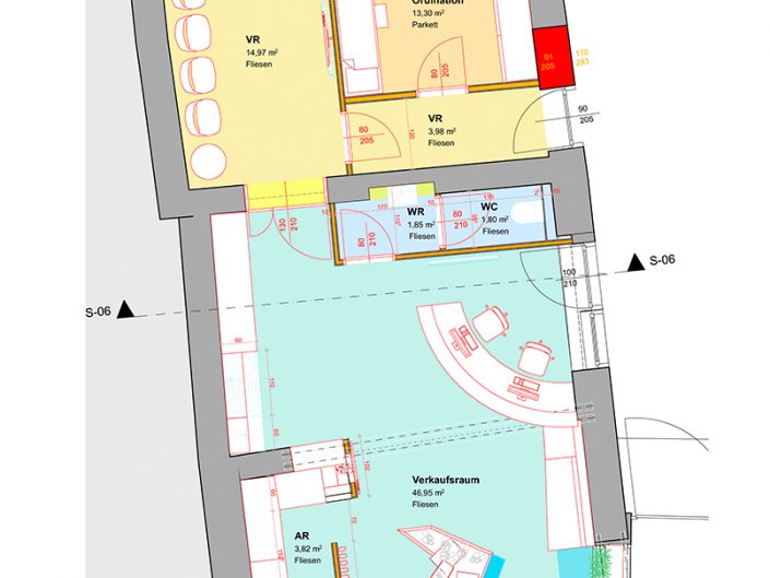 Schuhgeschäft Baden – Bauplan in Aufsicht